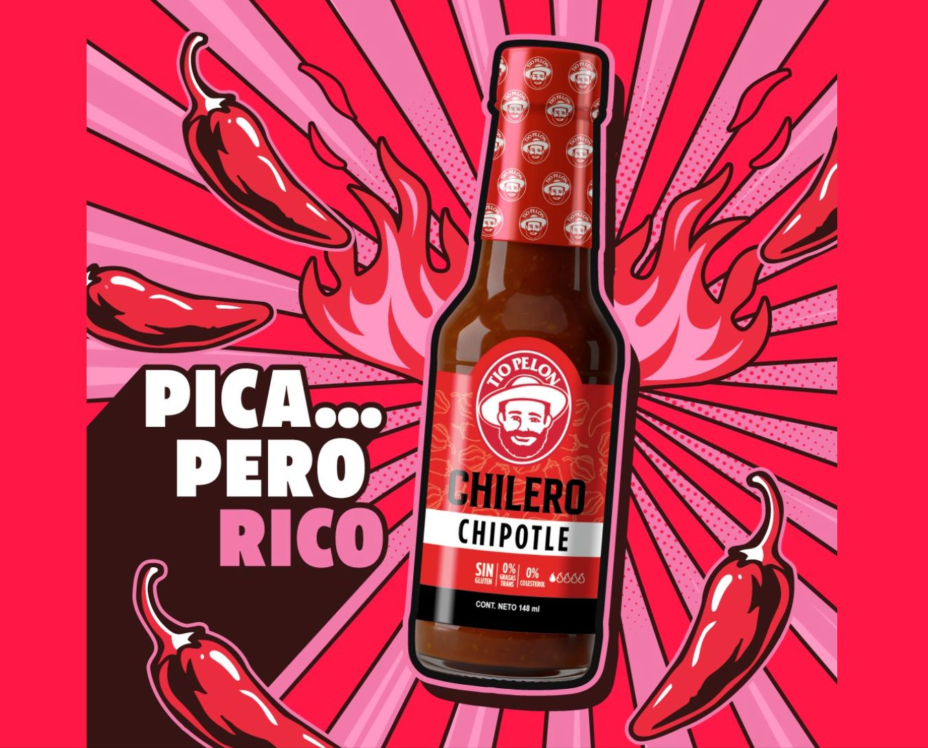 Chilero Chipotle Tío Pelón con estética cómic